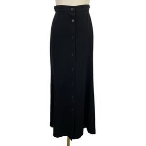 Vintage Button Front Midi Skirt Womens 14 XL Black Casual 90s Office Classy EUC